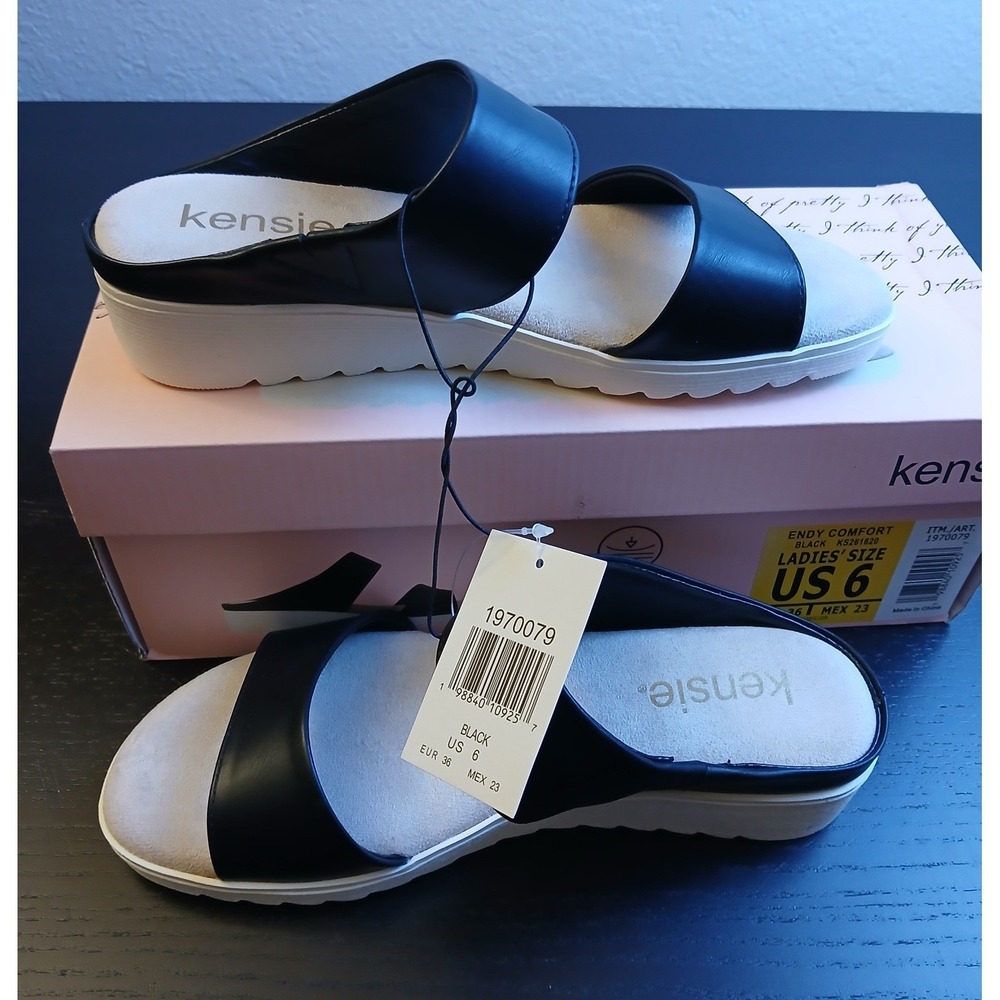 Kensie Womens Black Two Strap Platform Slide Sandals 1970079 Size 6 NEW